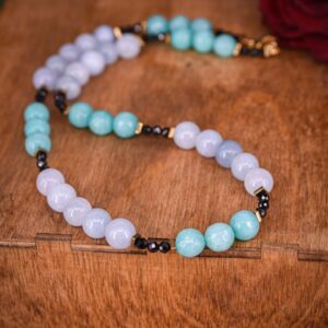 Колье из амазонитов аквамаринов и турмалинов Шерл