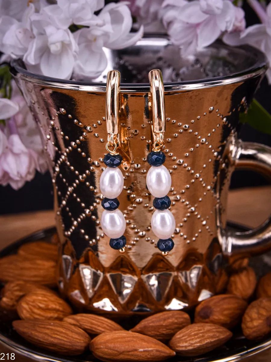 Серьги с жемчугом майорка и сапфирами дкл — изображение 7
