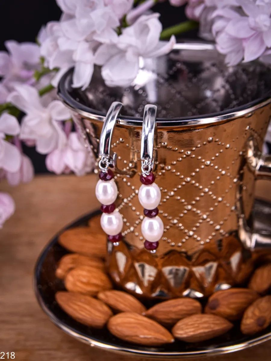 Серьги с жемчугом майорка и рубинами дкл — изображение 9