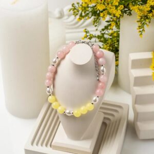 Браслет женский из Янтаря и Розового Кварца