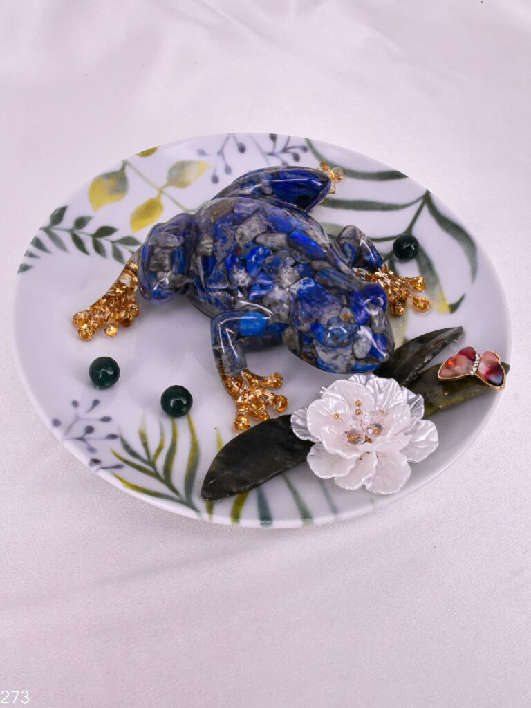 Сувенир Лягушка на тарелке Лазурит и Изумруд