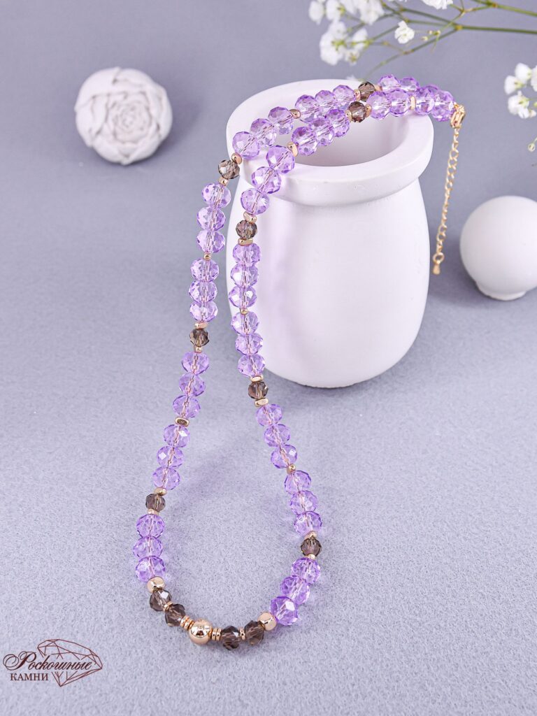 Колье бусы из натуральных камней Аметиста, Раухтопаза
