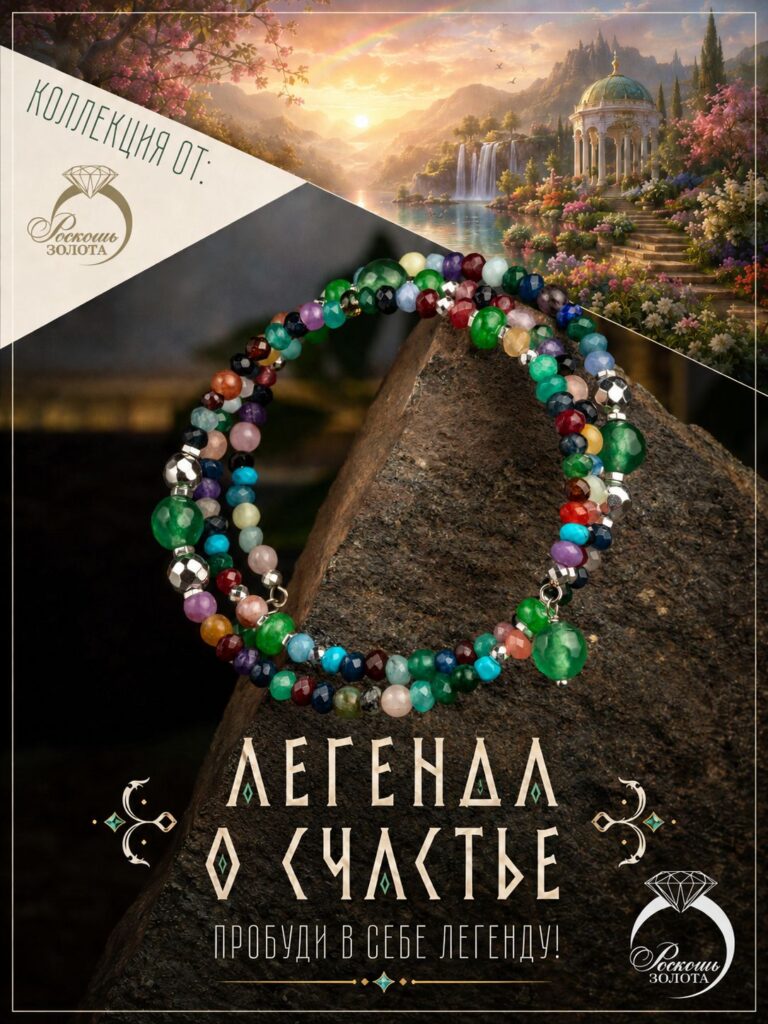 Браслет 3-рядный из натуральных камней Летний микс