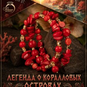 Браслет 3 рядный из Коралла/ браслет из натуральных камней