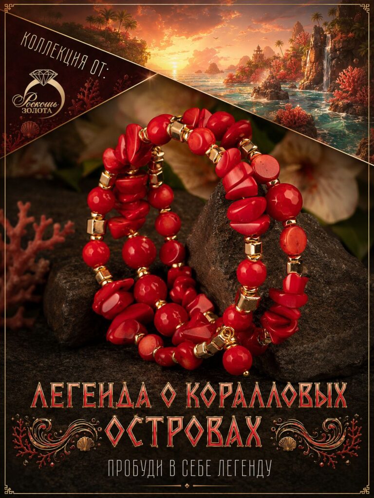 Браслет 3 рядный из Коралла/ браслет из натуральных камней